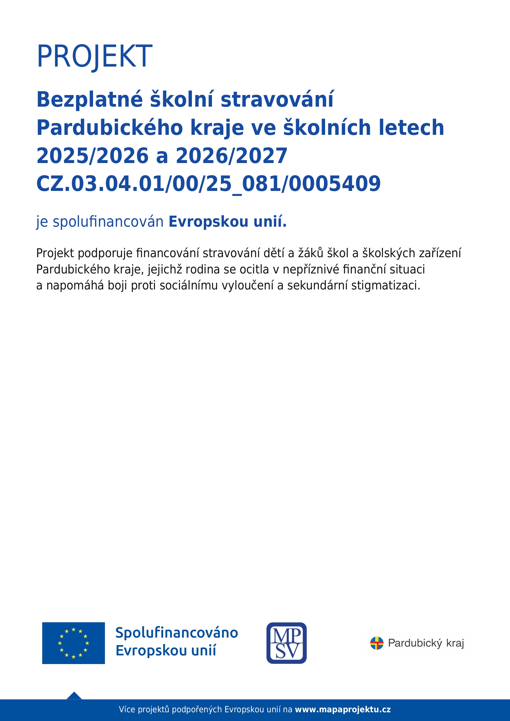 Projekt Bezplatné školní stravování Pardubického kraje