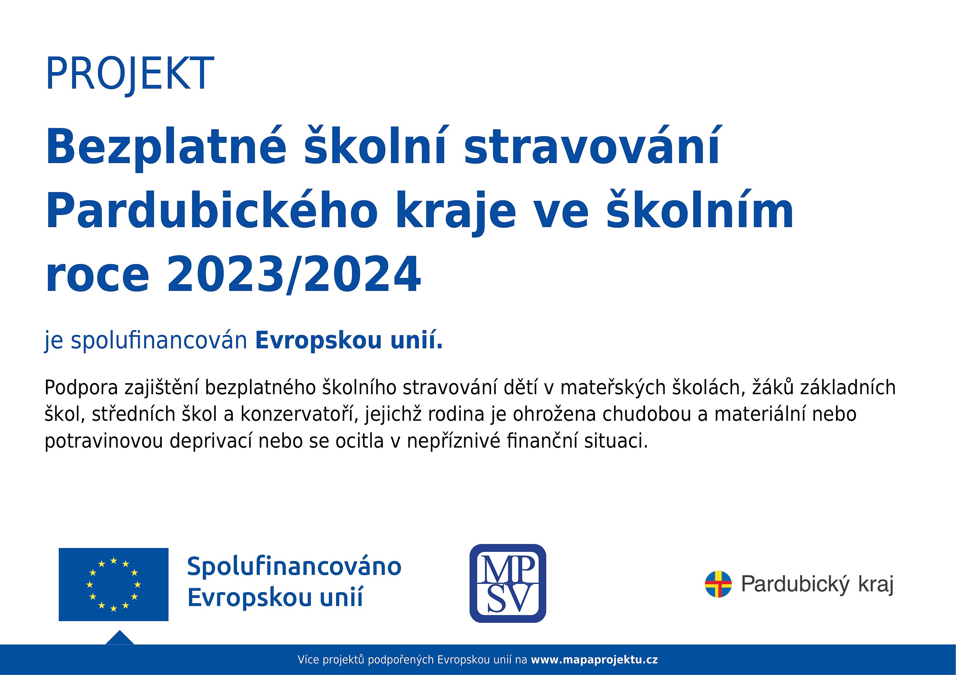 Projekt Bezplatné školní stravování Pardubického kraje